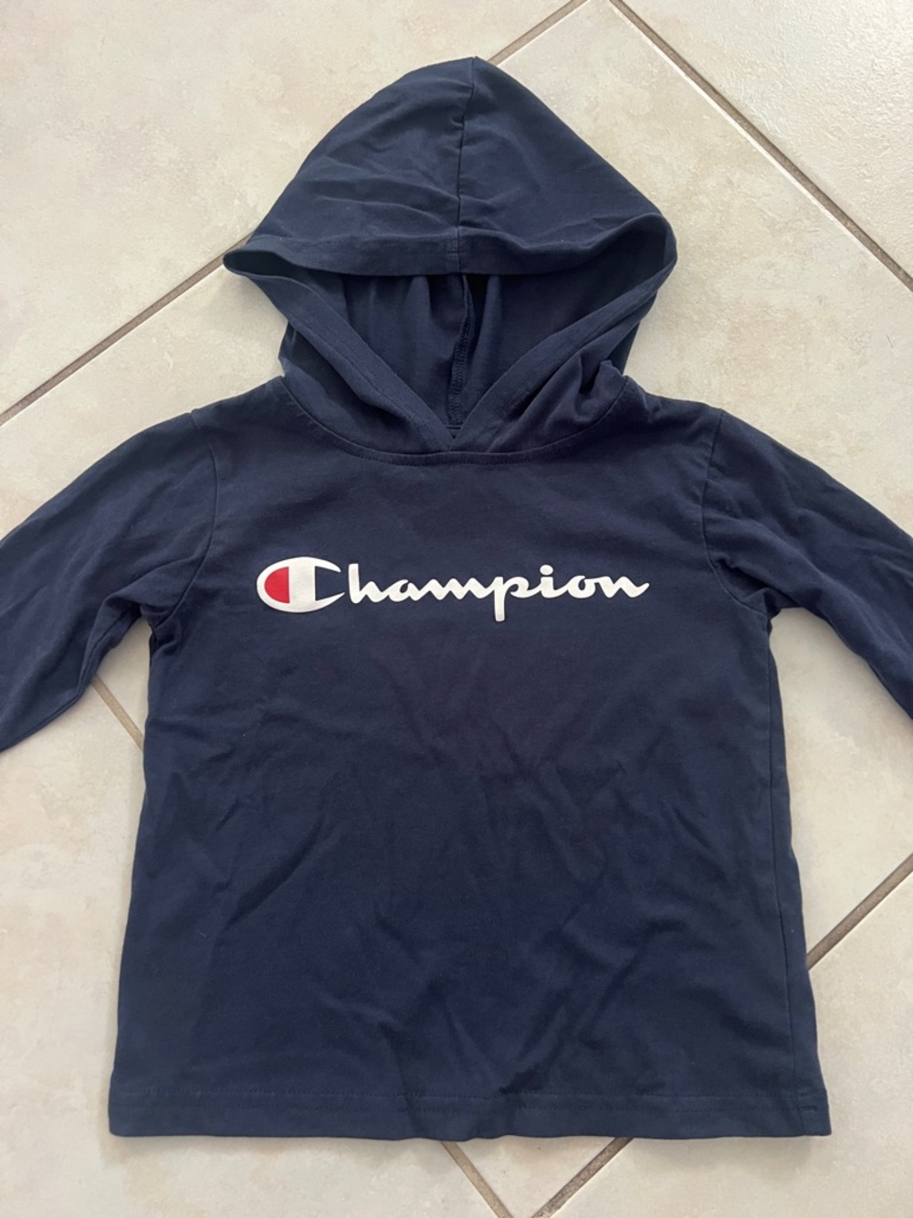 Champion Navy Kids Hoodie with White Logo